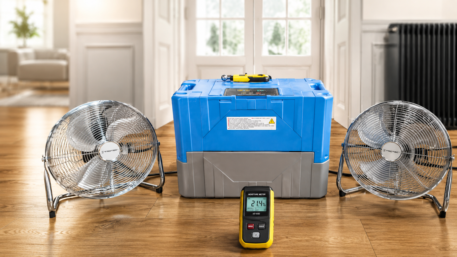 Pack complet d'assèchement : déshumidificateur 52 L/jour, brasseurs d'air et testeur d'humidité